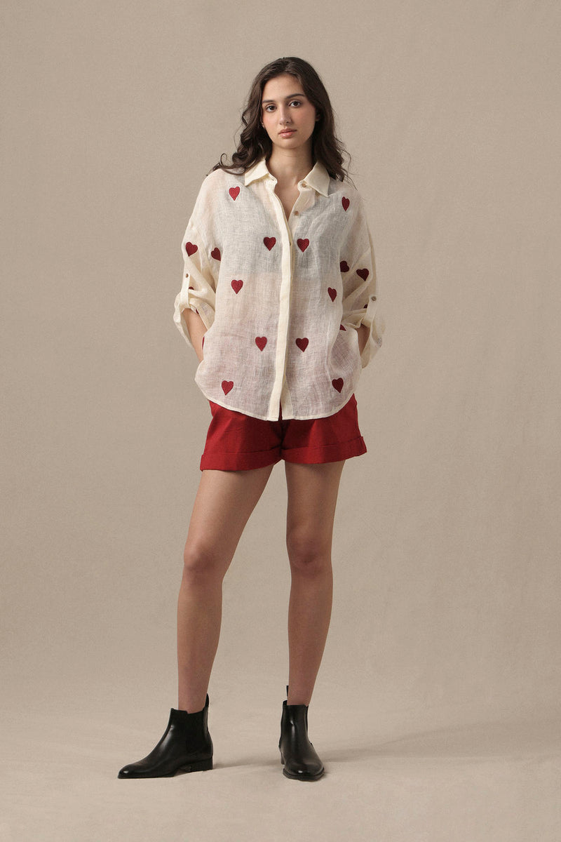 Linen Heart Shirt linen top/shirt by Mati in beige for women Worldwide