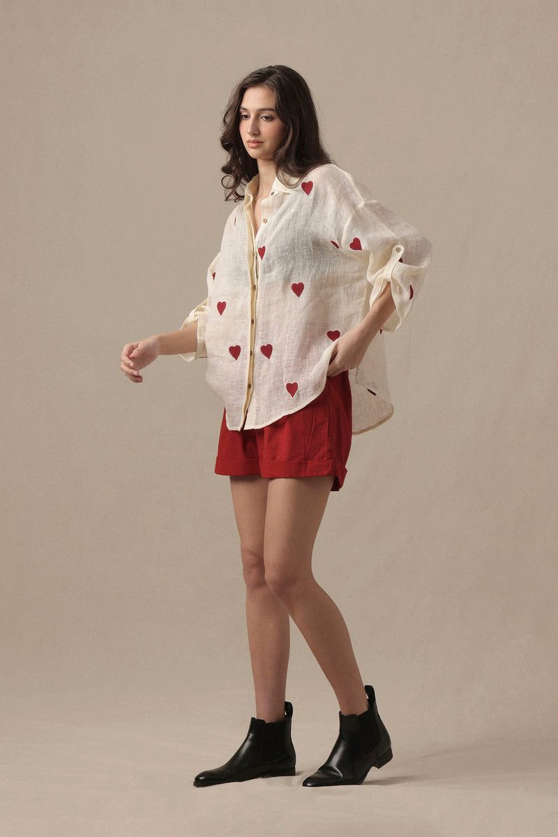 Linen Heart Shirt linen top/shirt by Mati in beige for women Worldwide