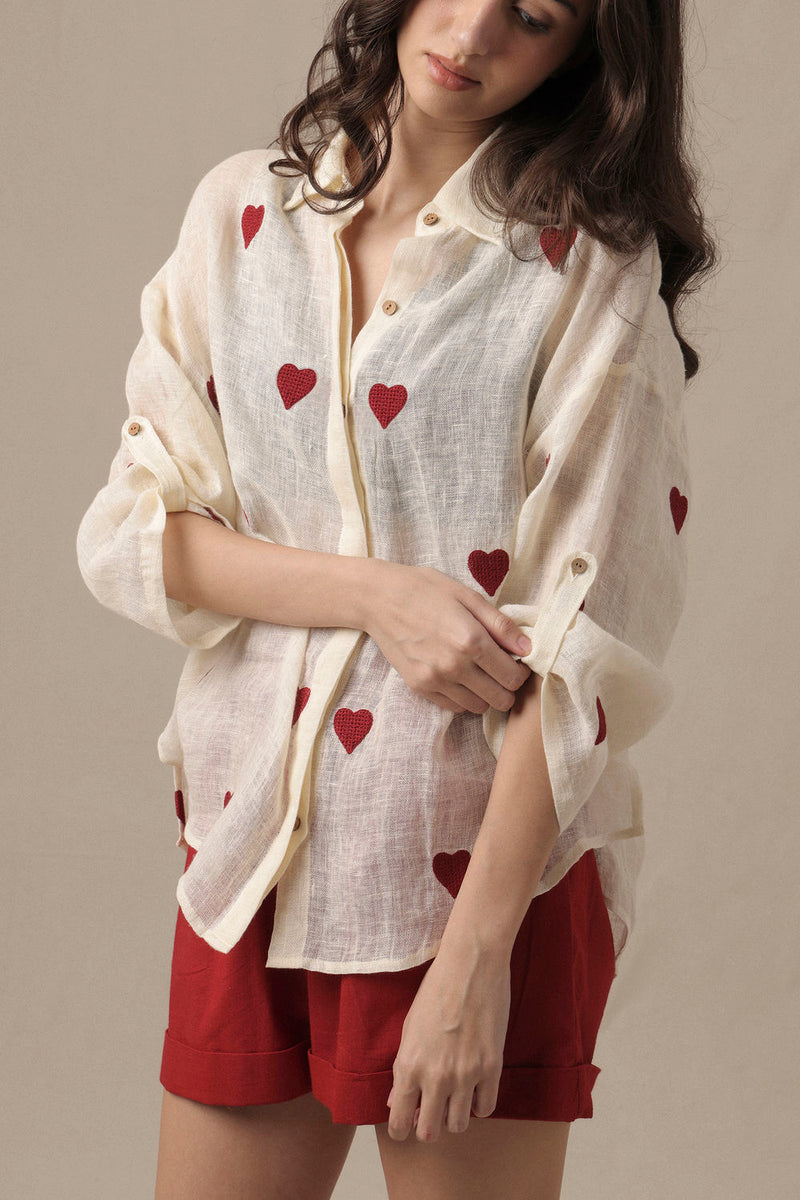 Linen Heart Shirt linen top/shirt by Mati in beige for women Worldwide