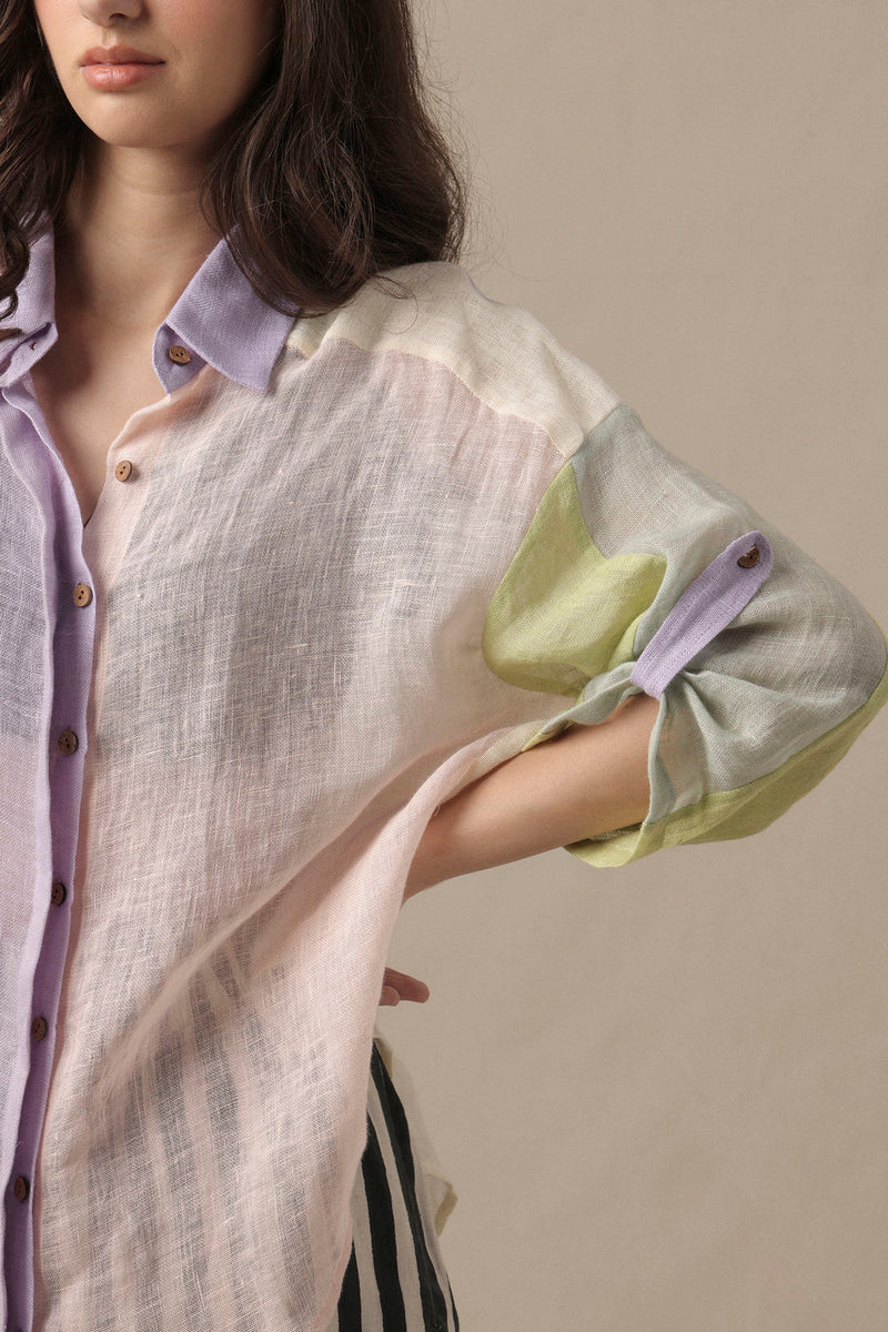 Linen Poker Shirt linen top/shirt by Mati in beige for women Worldwide