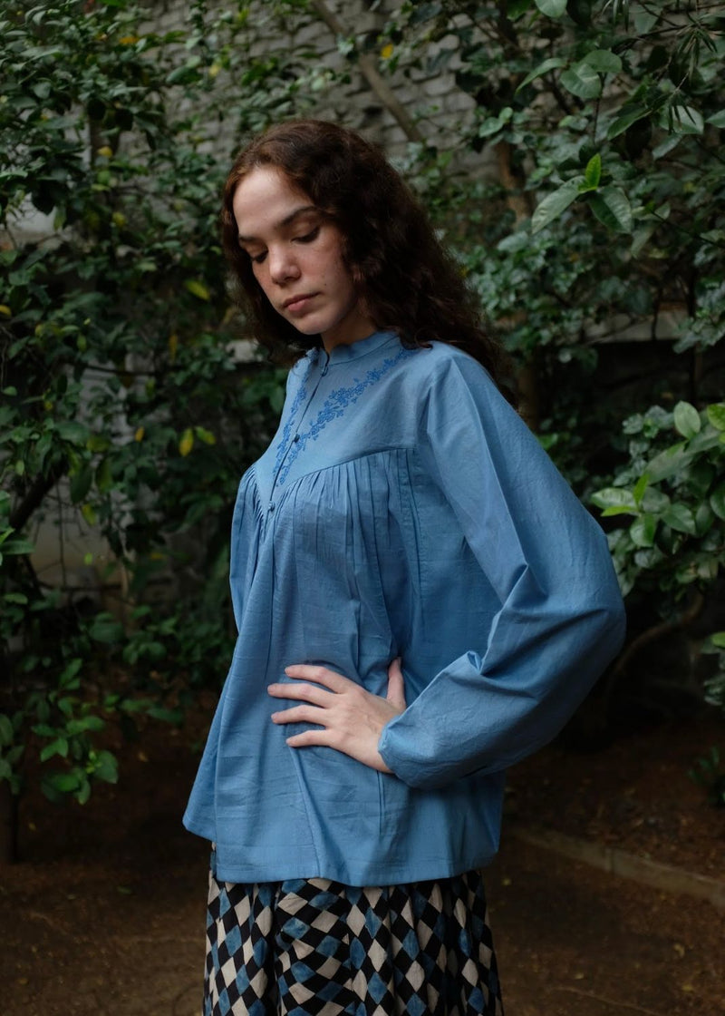 Liora Top - Mason Blue silk by MASON AND MILL in blue color for women Worldwide
