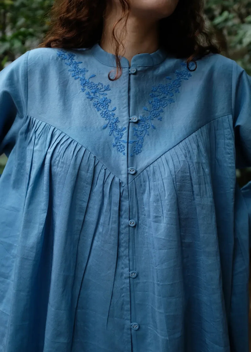 Liora Top - Mason Blue silk by MASON AND MILL in blue color for women Worldwide