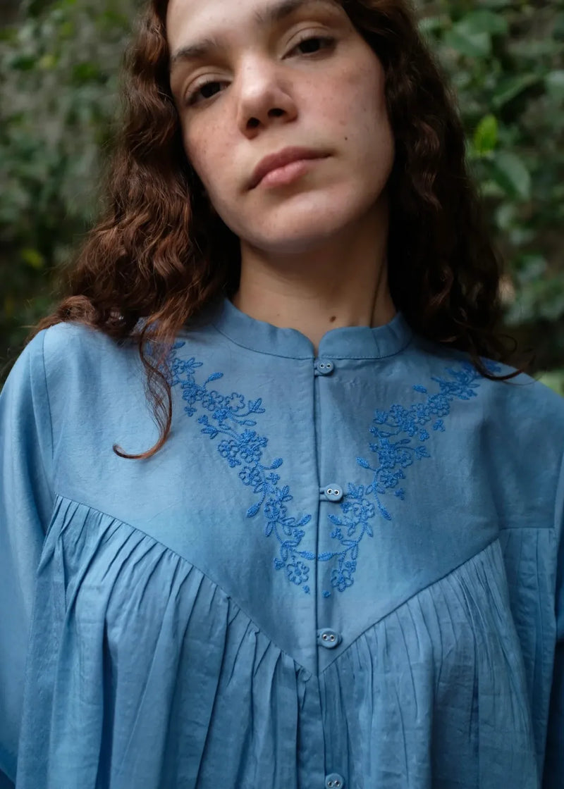 Liora Top - Mason Blue silk by MASON AND MILL in blue color for women Worldwide