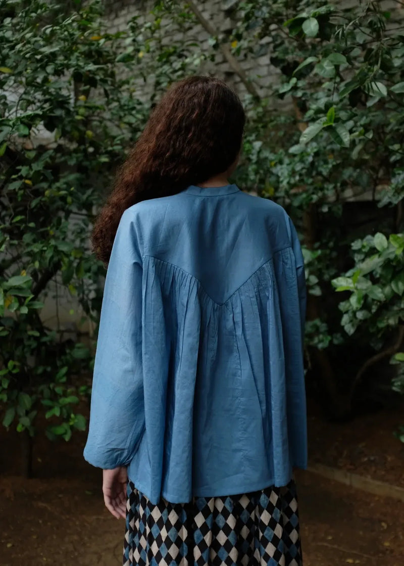 Liora Top - Mason Blue silk by MASON AND MILL in blue color for women Worldwide