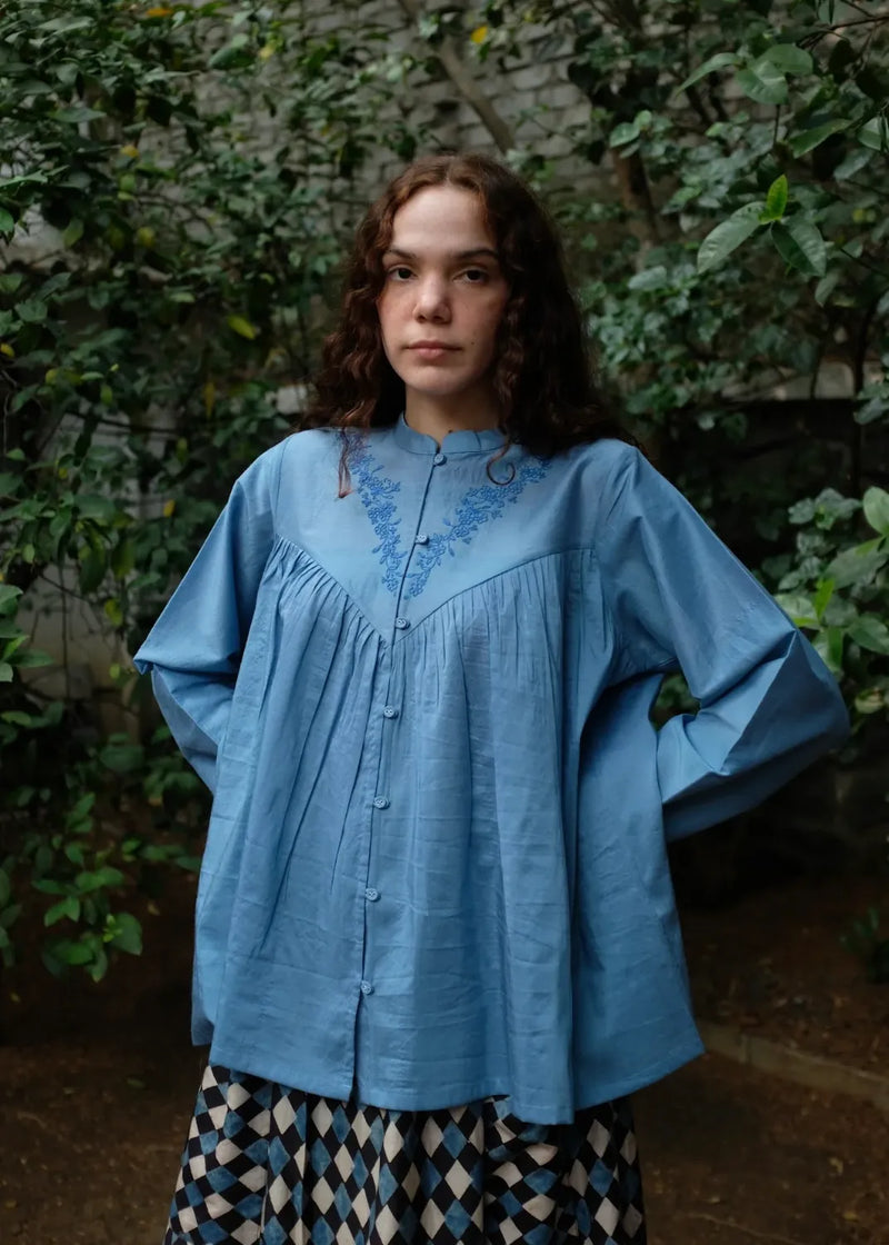 Liora Top - Mason Blue silk by MASON AND MILL in blue color for women Worldwide
