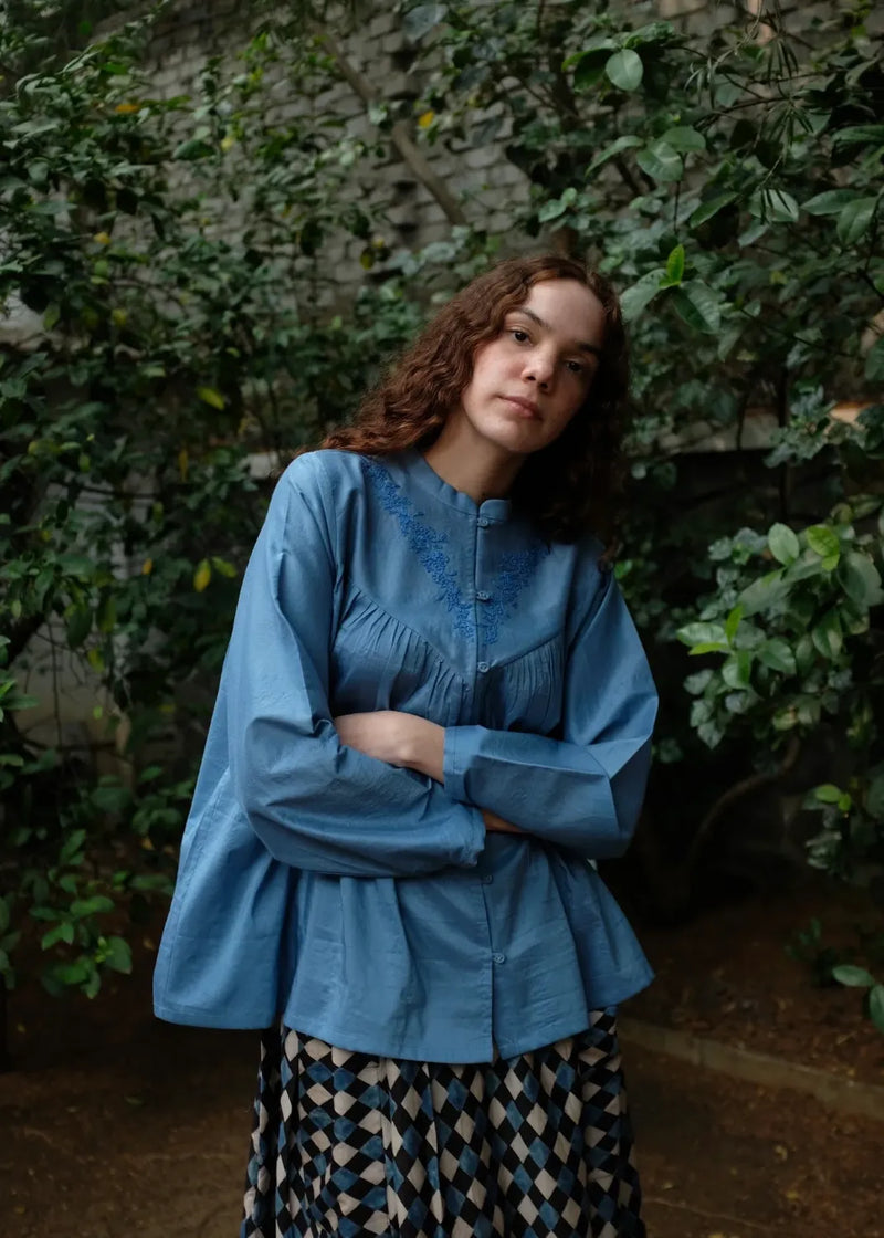 Liora Top - Mason Blue silk by MASON AND MILL in blue color for women Worldwide