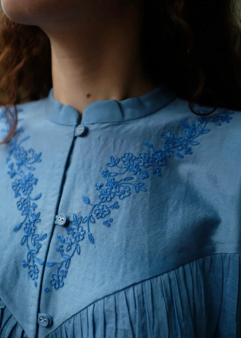 Liora Top - Mason Blue silk by MASON AND MILL in blue color for women Worldwide