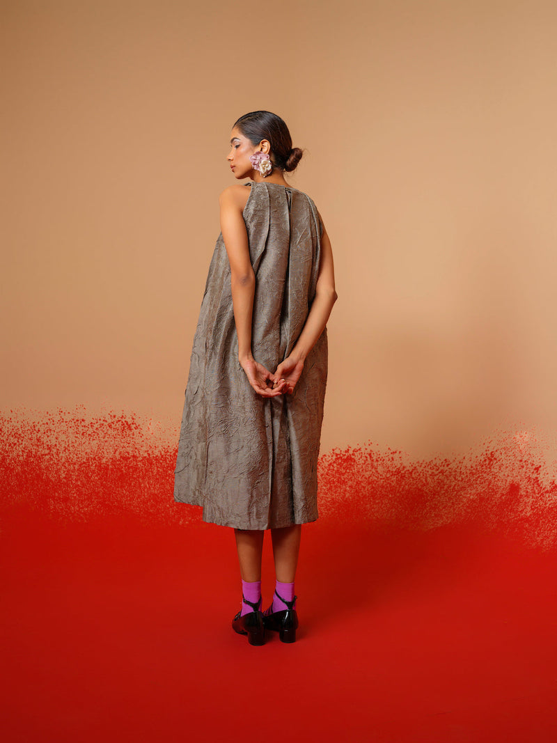 Stone Dress-Grey mysore silk dresses by Stoique in grey for women Worldwide