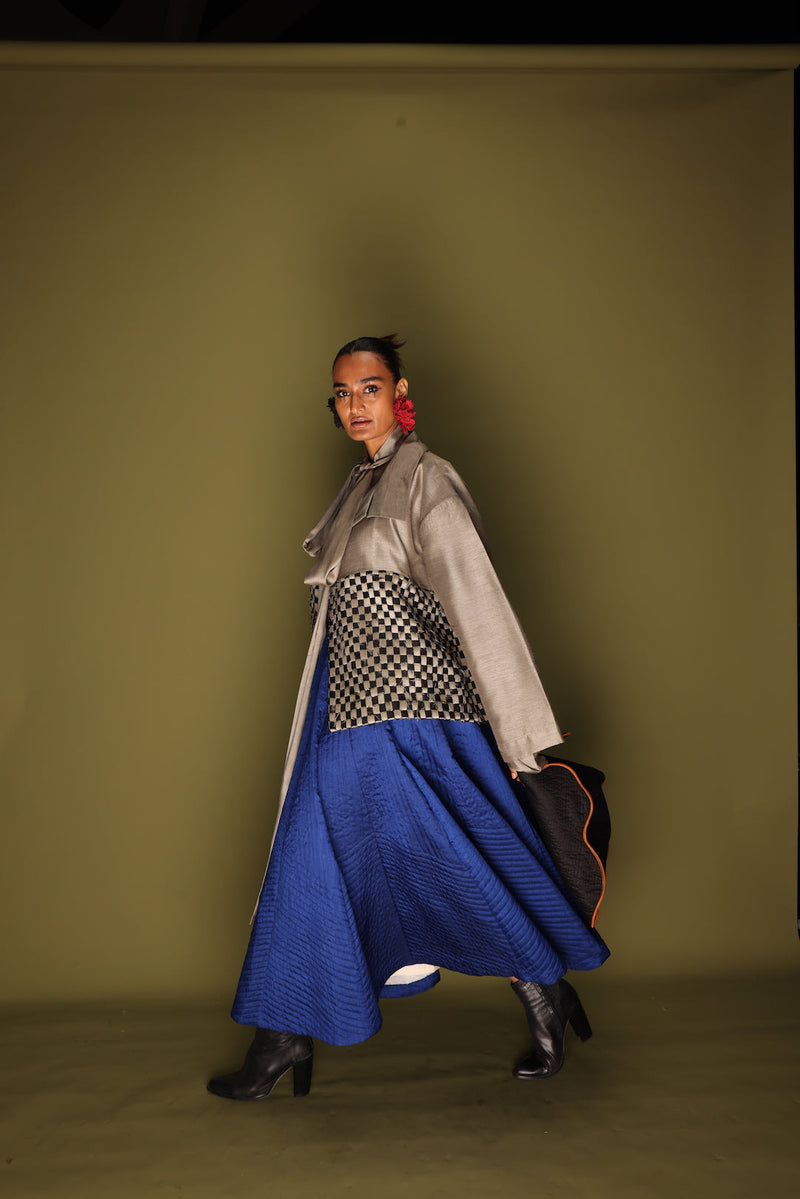 Loom Skirt-Blue mysore silk skirts by Stoique in blue for women Worldwide