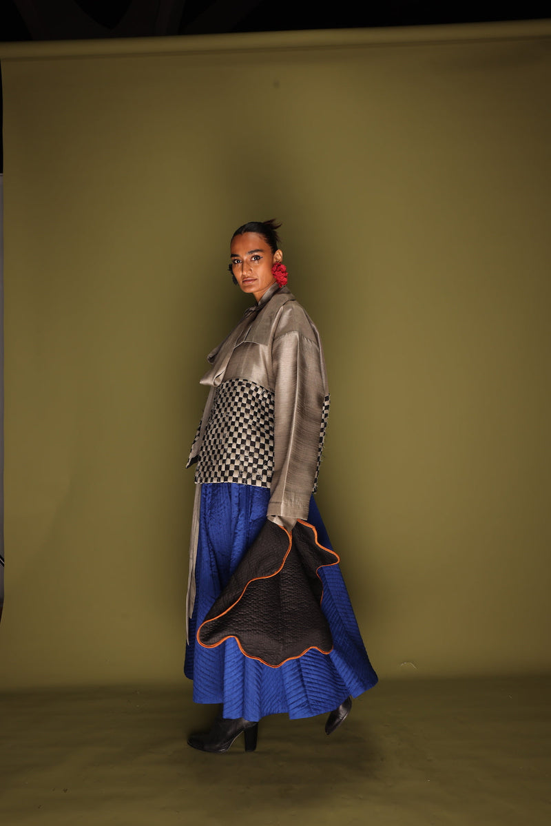 Loom Skirt-Blue mysore silk skirts by Stoique in blue for women Worldwide