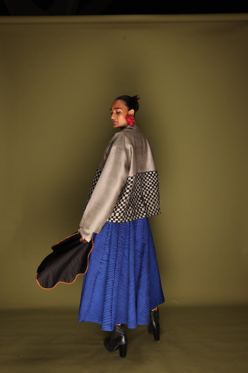 Loom Skirt-Blue mysore silk skirts by Stoique in blue for women Worldwide