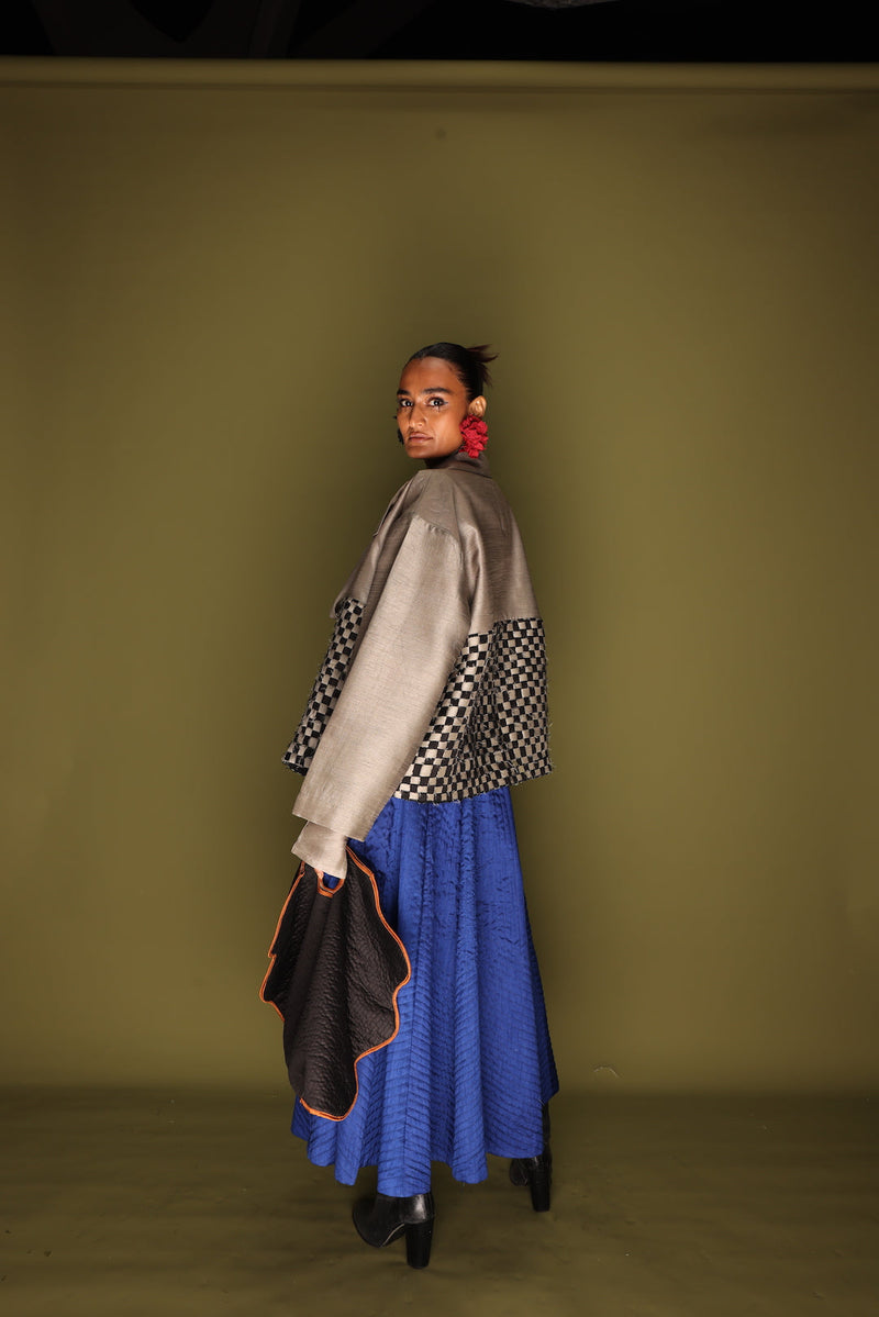 Loom Skirt-Blue mysore silk skirts by Stoique in blue for women Worldwide