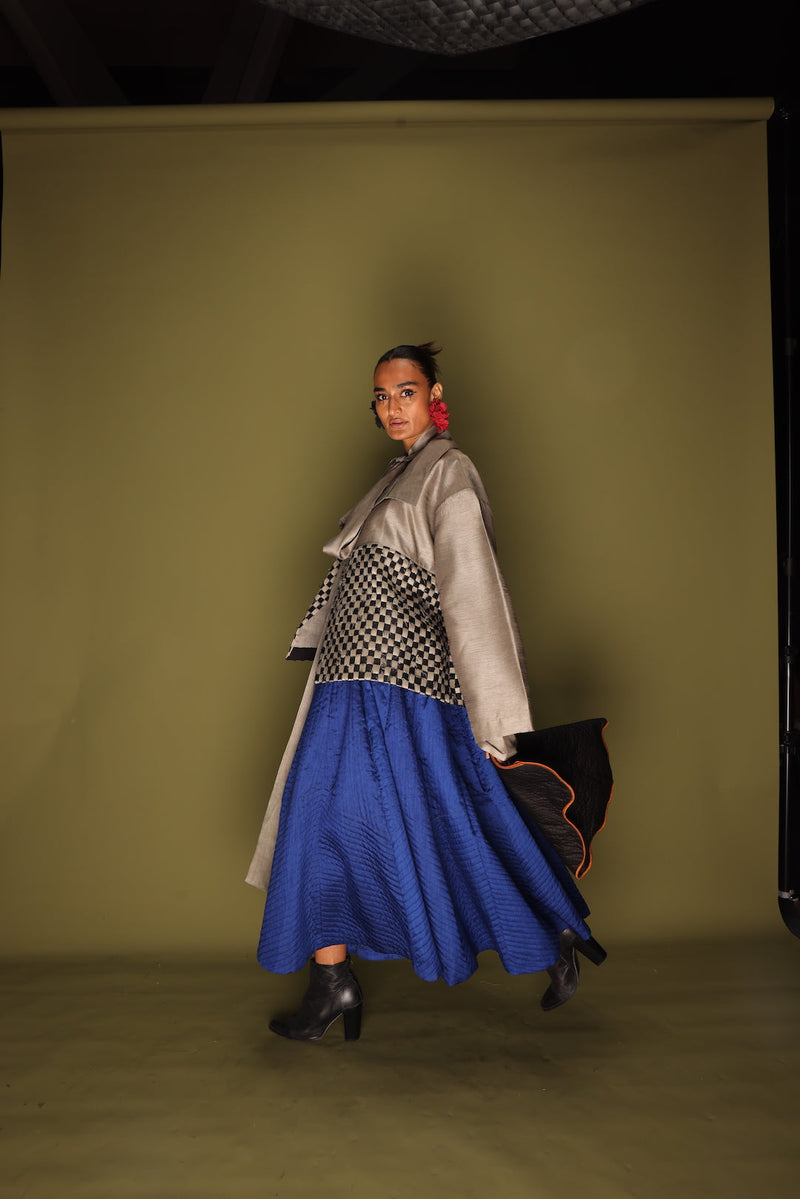 Loom Skirt-Blue mysore silk skirts by Stoique in blue for women Worldwide