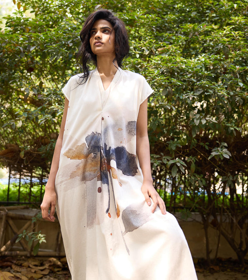 Lost in Whimsy Dress cotton by Khara Kapas in white for women Worldwide