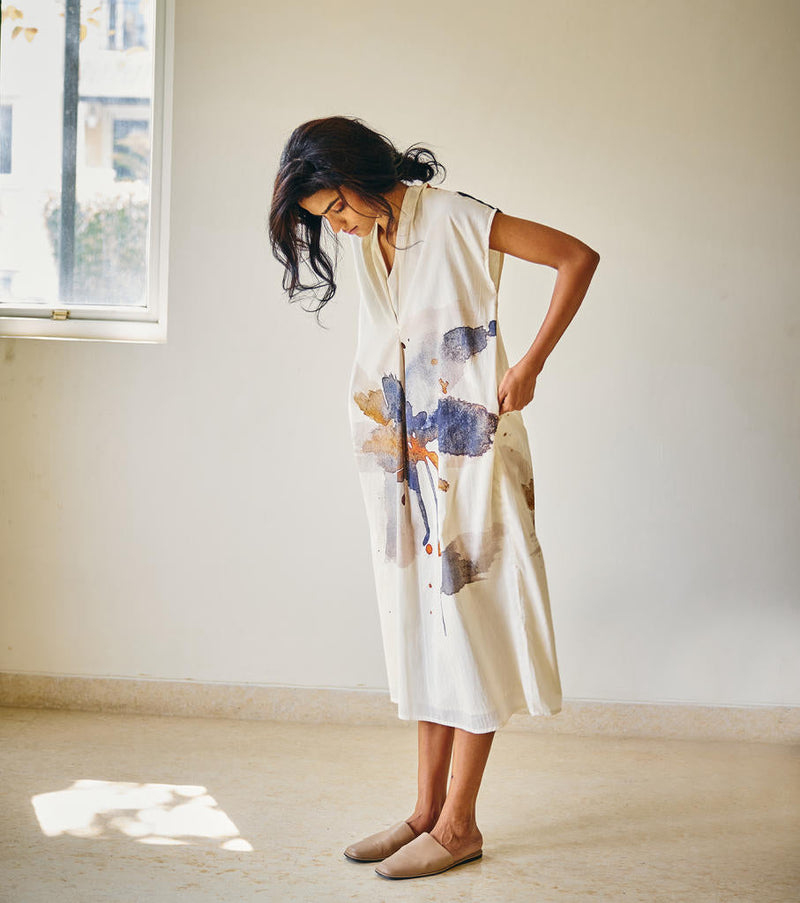 Lost in Whimsy Dress cotton by Khara Kapas in white for women Worldwide