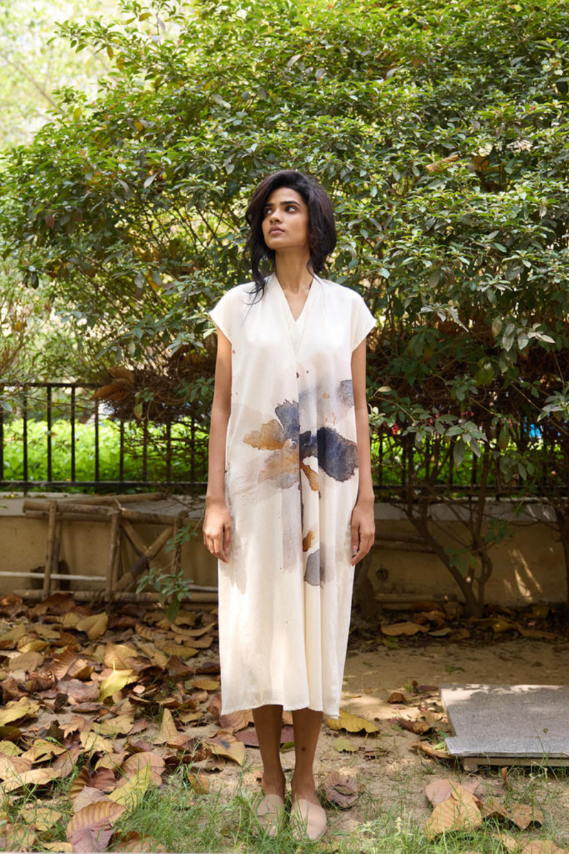 Lost in Whimsy Dress cotton by Khara Kapas in white for women Worldwide