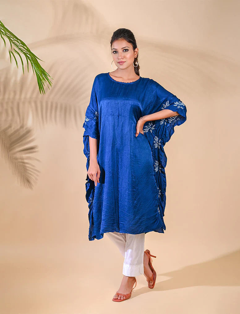 LOTUS KAFTAN-INDIGO BLUE silk by Dyelogue in blue color for women Worldwide