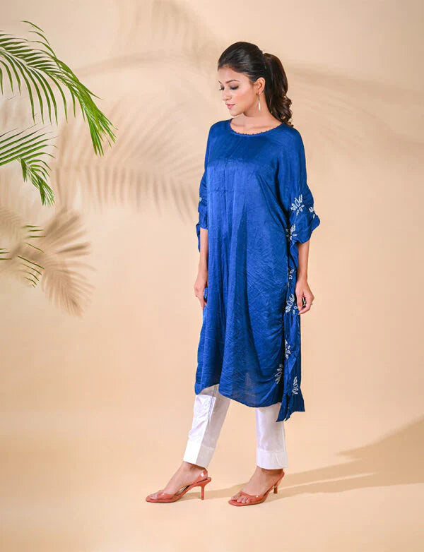 LOTUS KAFTAN-INDIGO BLUE silk by Dyelogue in blue color for women Worldwide