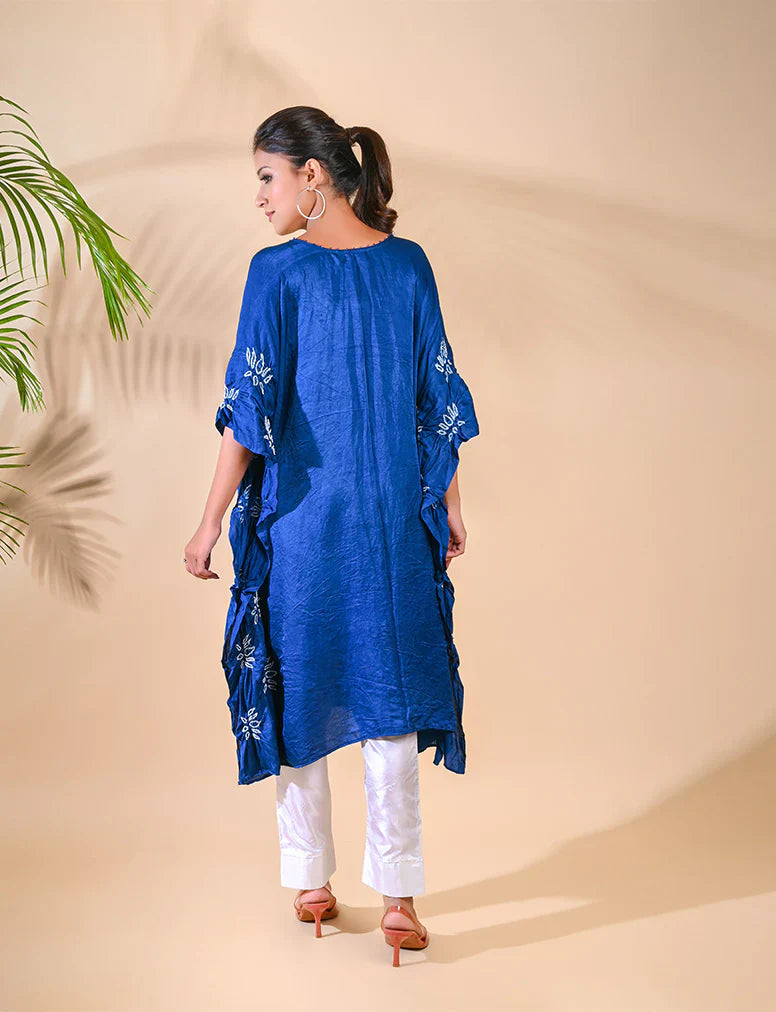 LOTUS KAFTAN-INDIGO BLUE silk by Dyelogue in blue color for women Worldwide