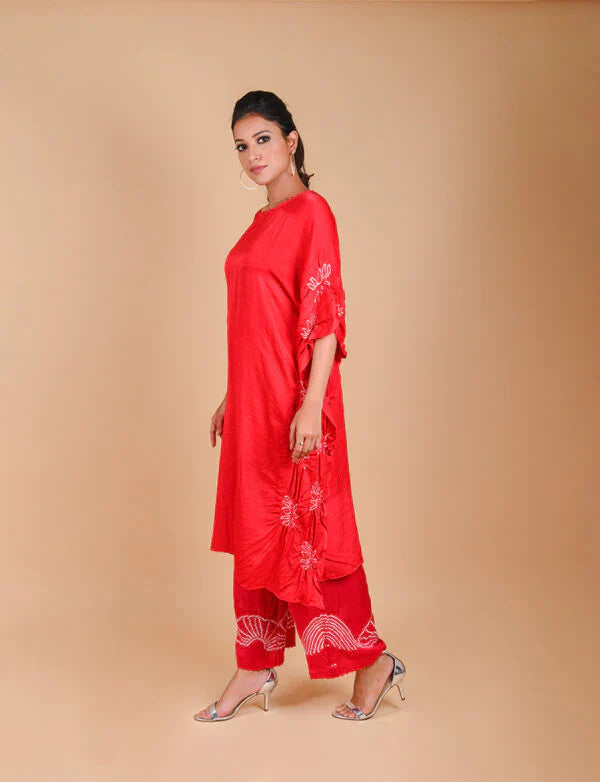 LOTUS KAFTAN-RED silk by Dyelogue in red color for women Worldwide