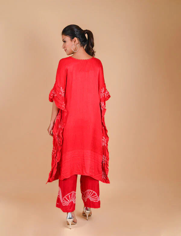 LOTUS KAFTAN-RED silk by Dyelogue in red color for women Worldwide