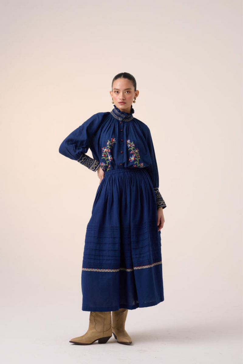 LOUIE SET -BLUE (LOUIE TOP + PINTUCK SKIRT) cotton by CORD in multi for women Worldwide