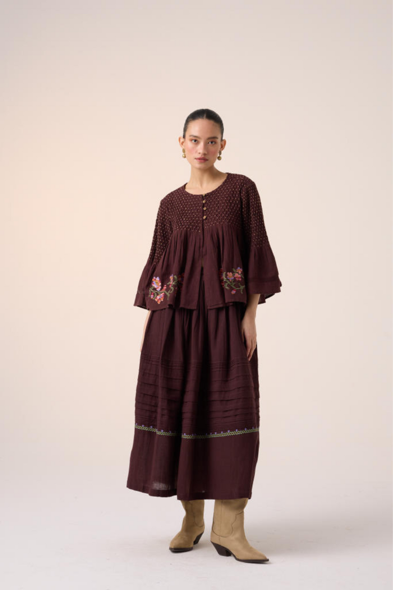 LOUIE SET -MAROON (LOUIE TOP+PINTUCK SKIRT ) cotton by CORD in multi for women Worldwide