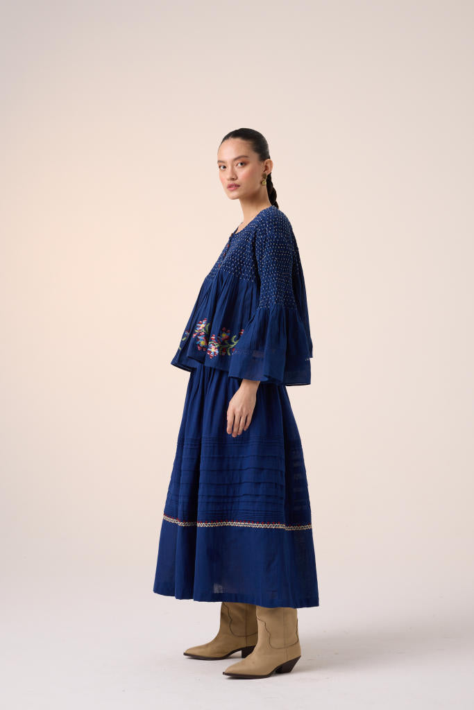 LOUIE SET -BLUE (LOUIE TOP + PINTUCK SKIRT) cotton by CORD in multi for women Worldwide