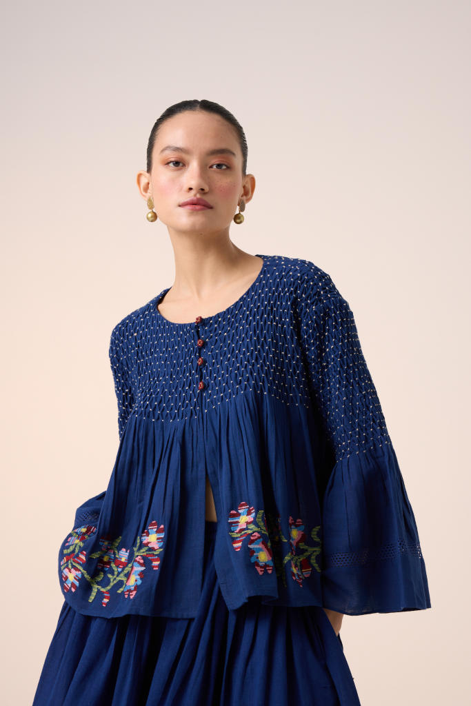 LOUIE SET -BLUE (LOUIE TOP + PINTUCK SKIRT) cotton by CORD in multi for women Worldwide