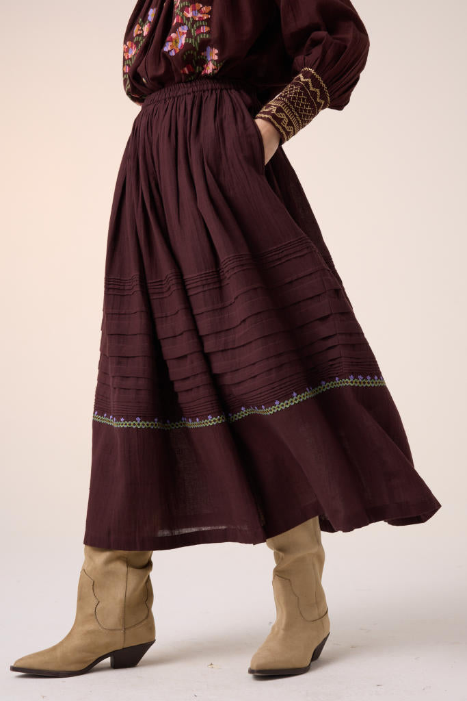 LOUIE SET -MAROON (LOUIE TOP+PINTUCK SKIRT ) cotton by CORD in multi for women Worldwide