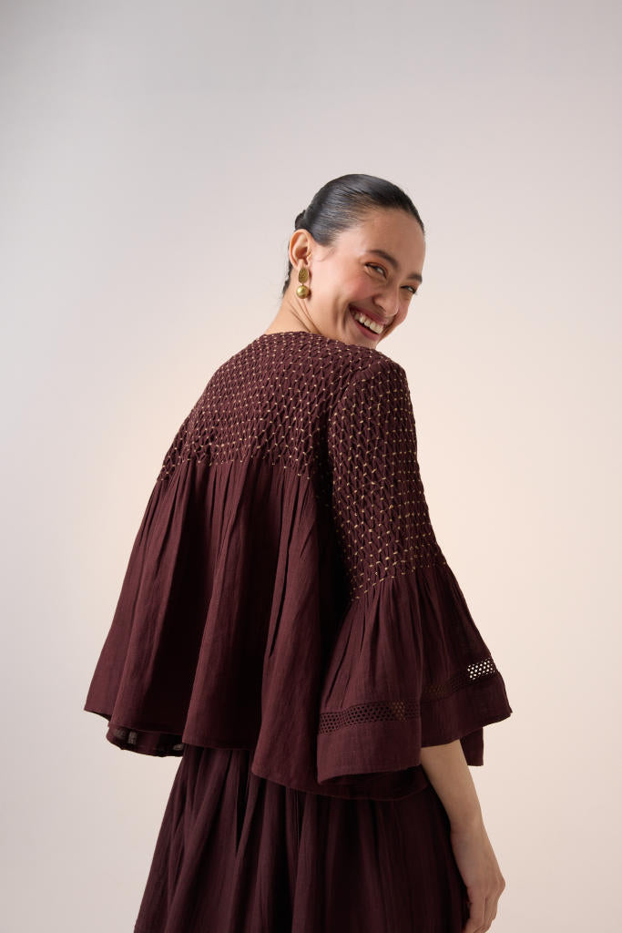 LOUIE SET -MAROON (LOUIE TOP+PINTUCK SKIRT ) cotton by CORD in multi for women Worldwide
