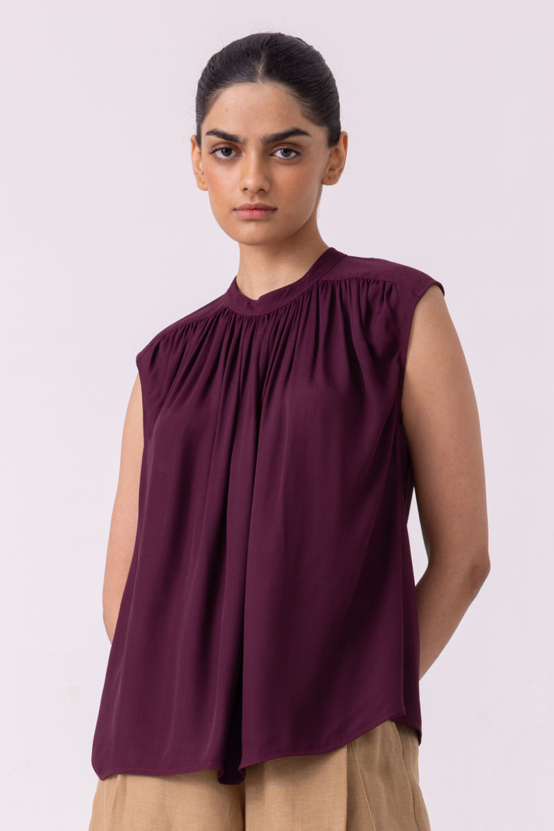 Louisa Wine Top satin by The Summer House in orange color for women Worldwide