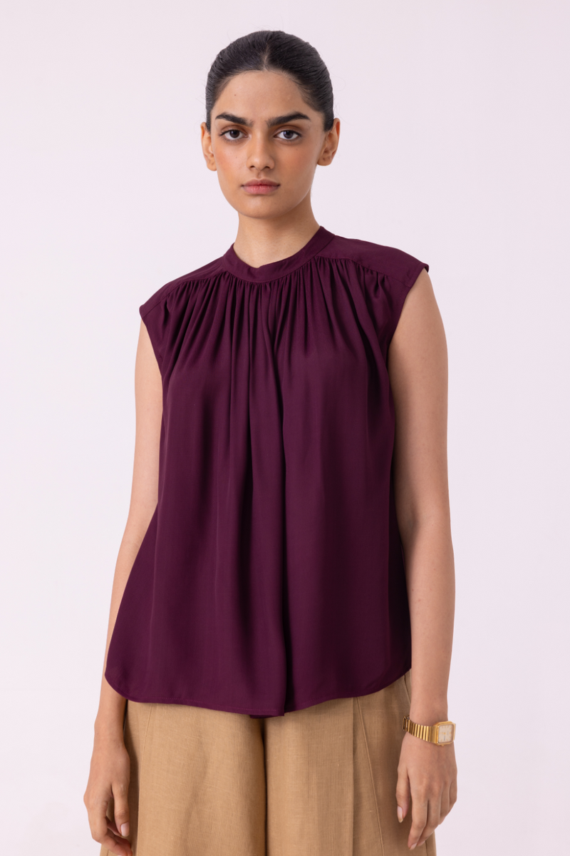 Louisa Wine Top satin by The Summer House in orange color for women Worldwide
