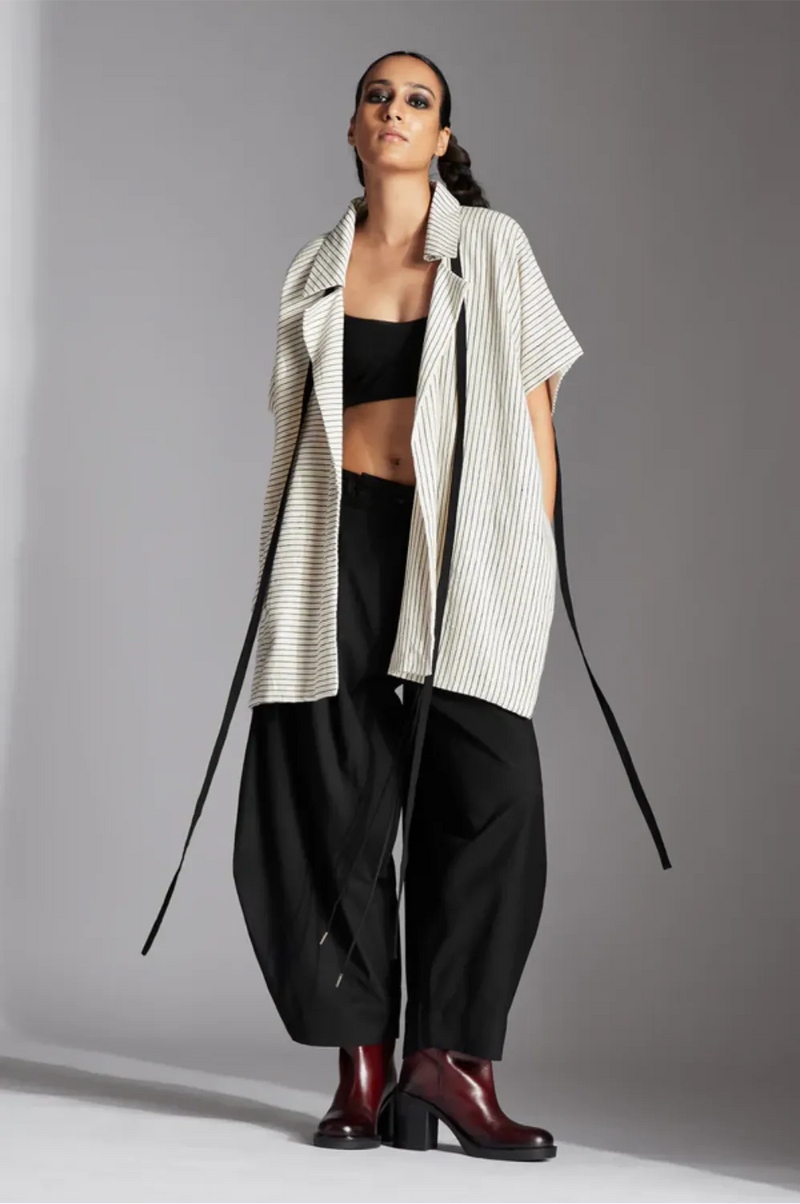 Lua Jacket-off-White and Black cotton by Chola in black color for women Worldwide