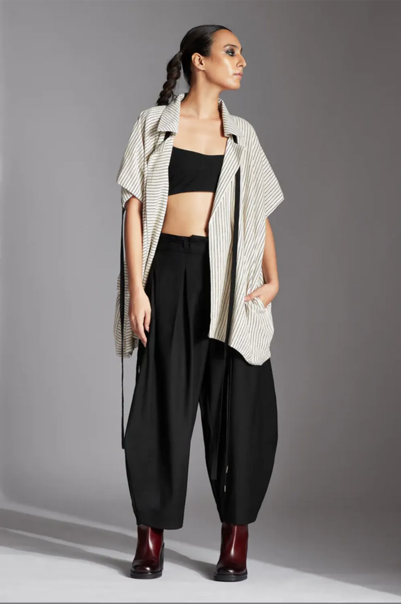 Lua Jacket-off-White and Black cotton by Chola in black color for women Worldwide
