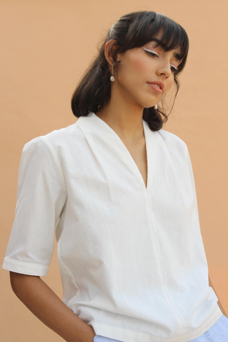 Lumas With Sleeves Top cotton by The Summer House in white color for women Worldwide
