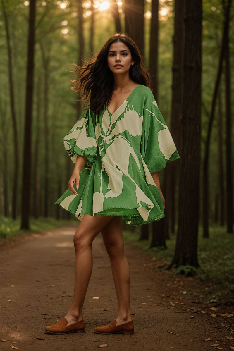 Lush Dress cotton by Khara Kapas in green for women Worldwide