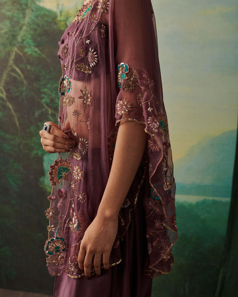 MADHUBALA, IZHAAR & AINA CO-ORD SET chiffon by Rashika Mittal in purple color for women Worldwide
