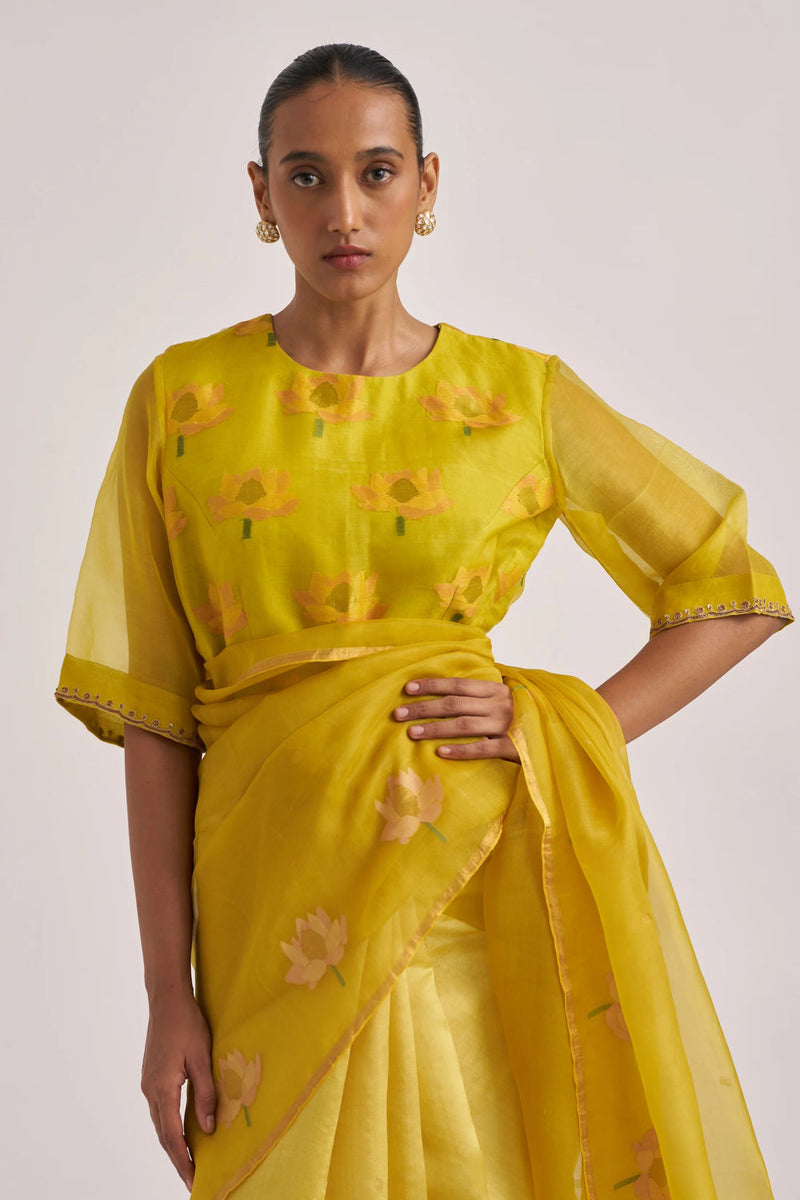 Maeri blouse organza silk by Suparna Som in red for women Worldwide
