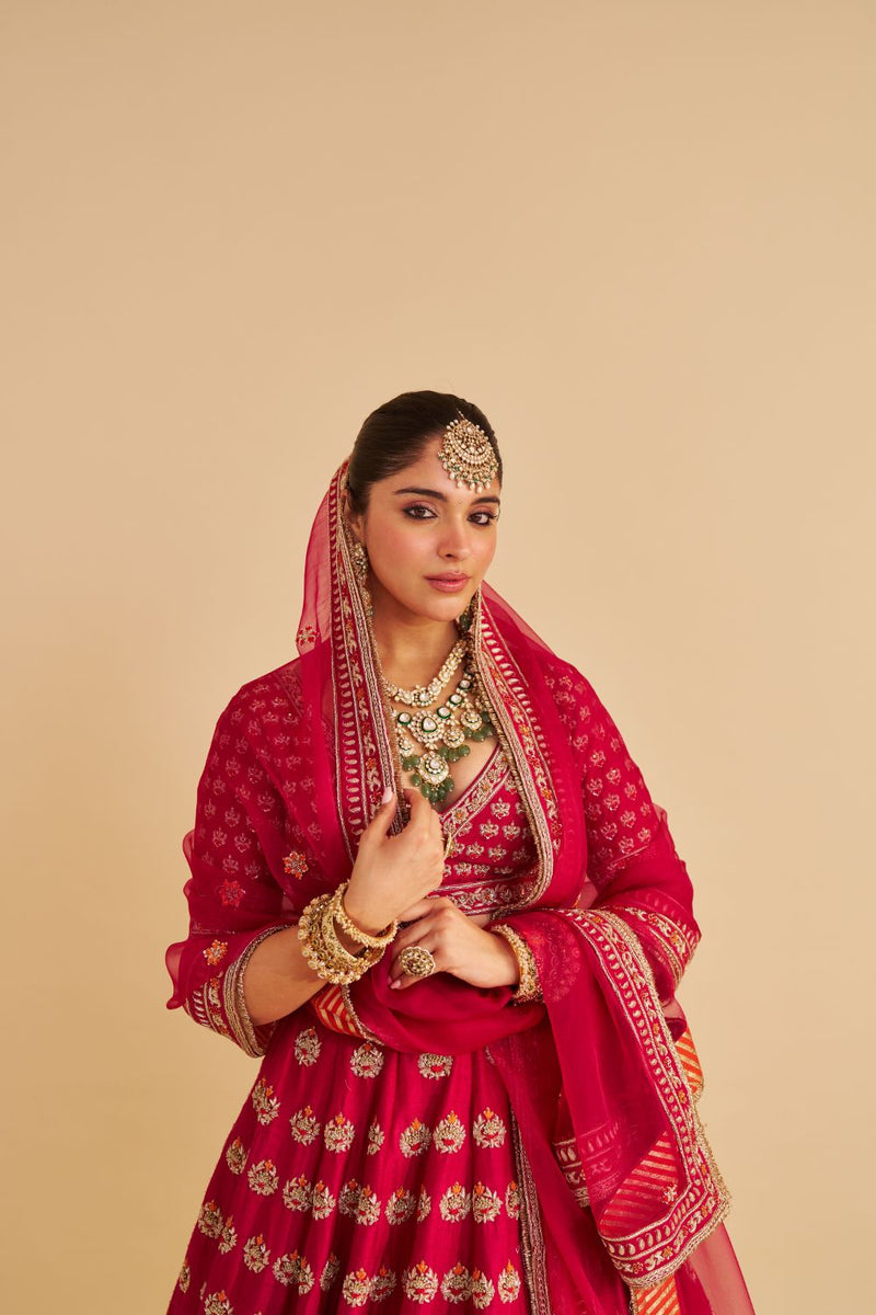 Maira - Dabka Zardozi Embroidered Raw Silk Hotpink Bridal Lehenga Set silk by SHEETAL BATRA in pink color for women Worldwide