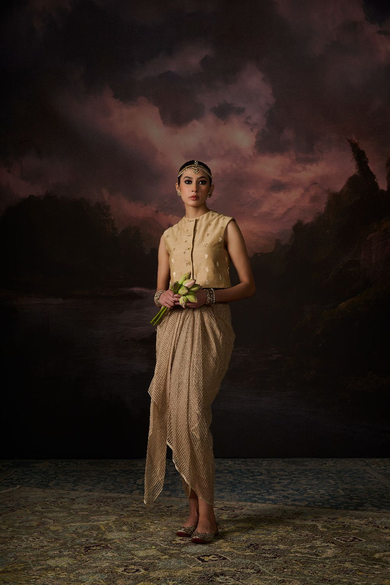 MALIK GILET chanderi by SWATTI KAPOOR in gold color for women Worldwide