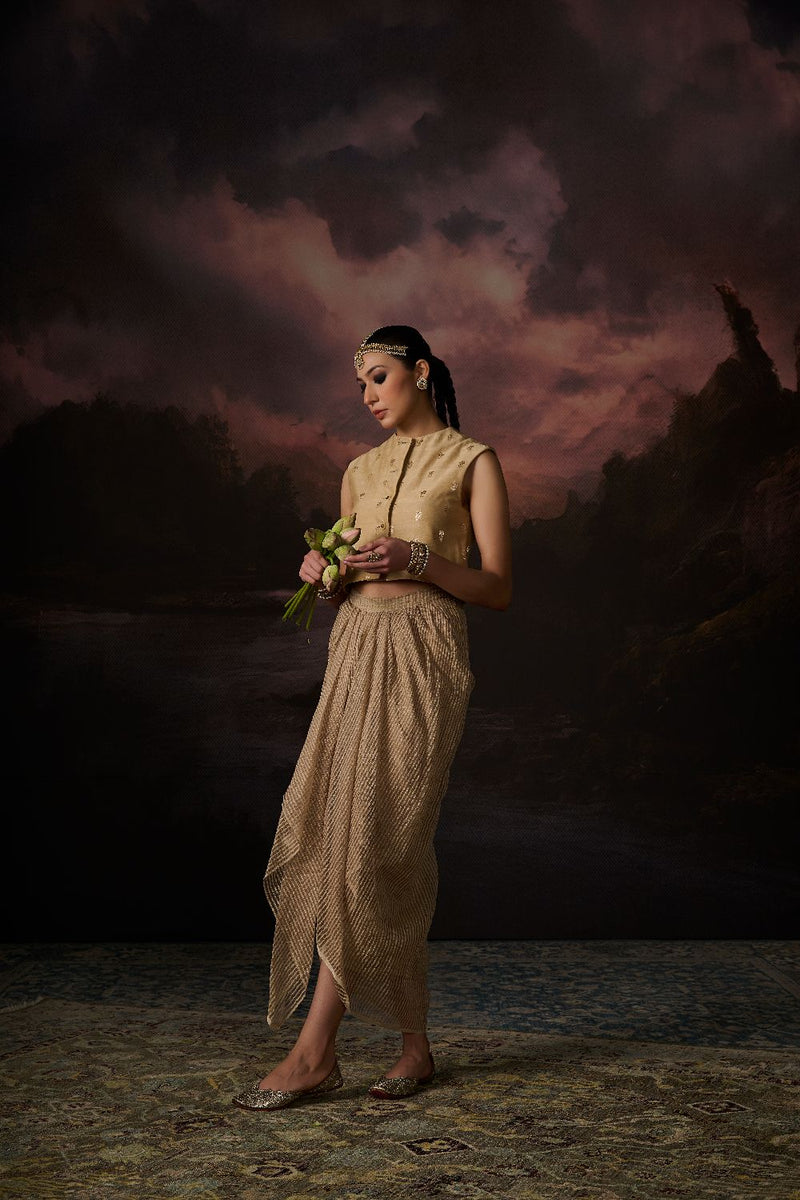 MALIK GILET chanderi by SWATTI KAPOOR in gold color for women Worldwide