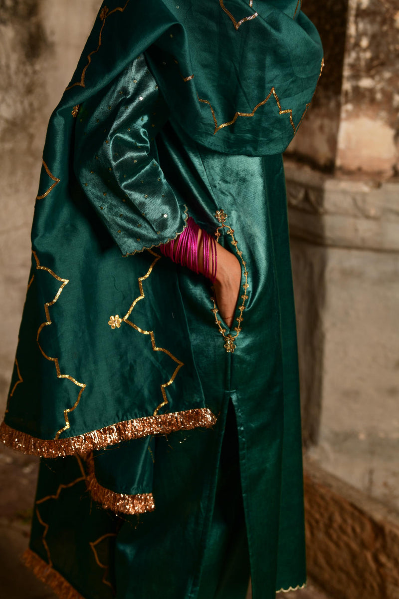 Mandakini Kurta Set by Tokree in green color for women Worldwide