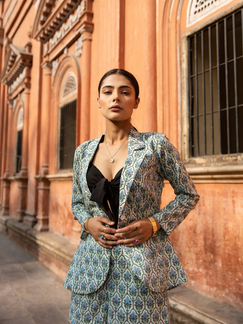 Positano Blue Set - Printed Cotton Co-Ord Set cotton Co-ord Set by Marche in blue color for women Worldwide
