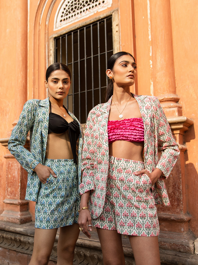 Positano Blue Set - Printed Cotton Co-Ord Set cotton Co-ord Set by Marche in blue color for women Worldwide