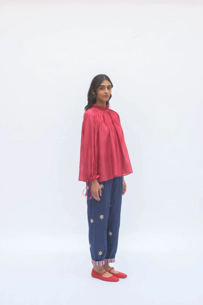 MARA TOP chanderi by TOKREE in red color for women Worldwide