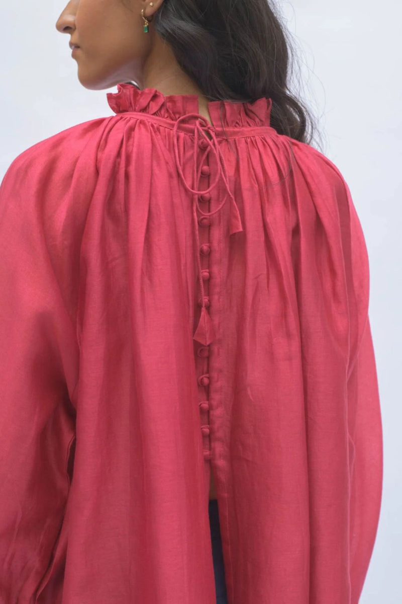 MARA TOP chanderi by TOKREE in red color for women Worldwide