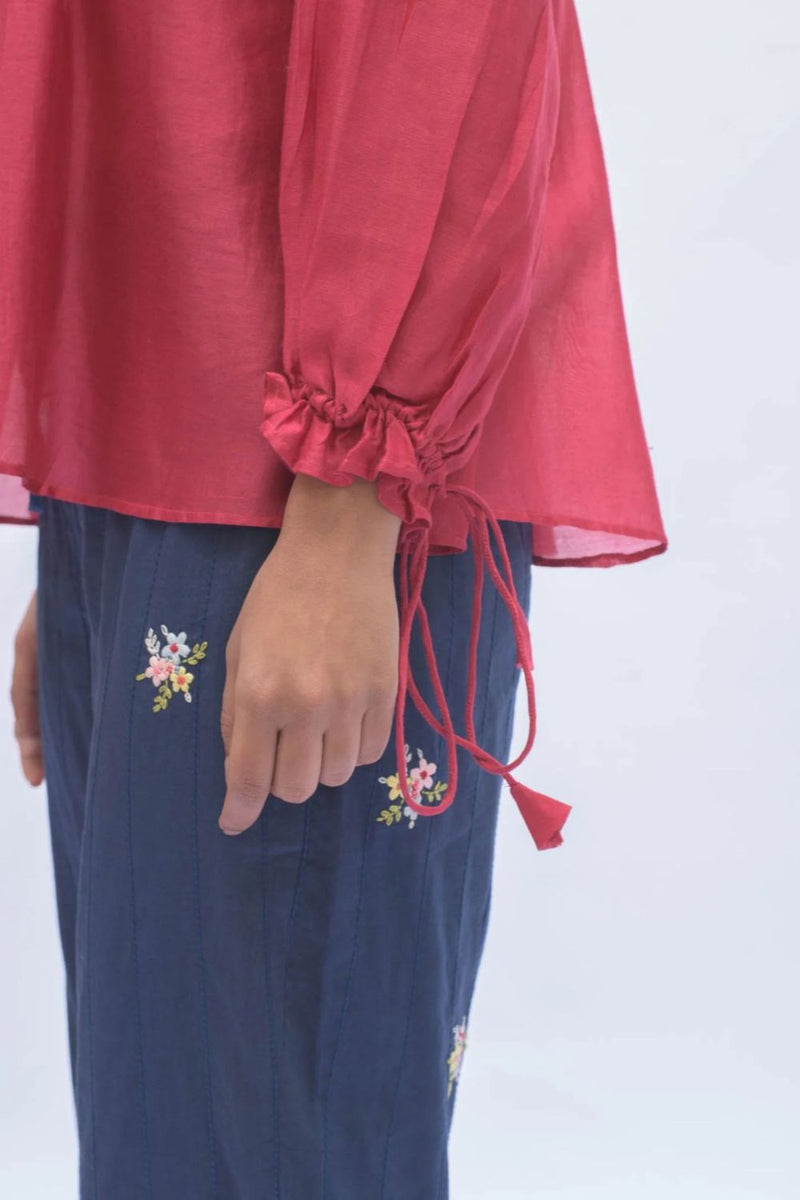 MARA TOP chanderi by TOKREE in red color for women Worldwide