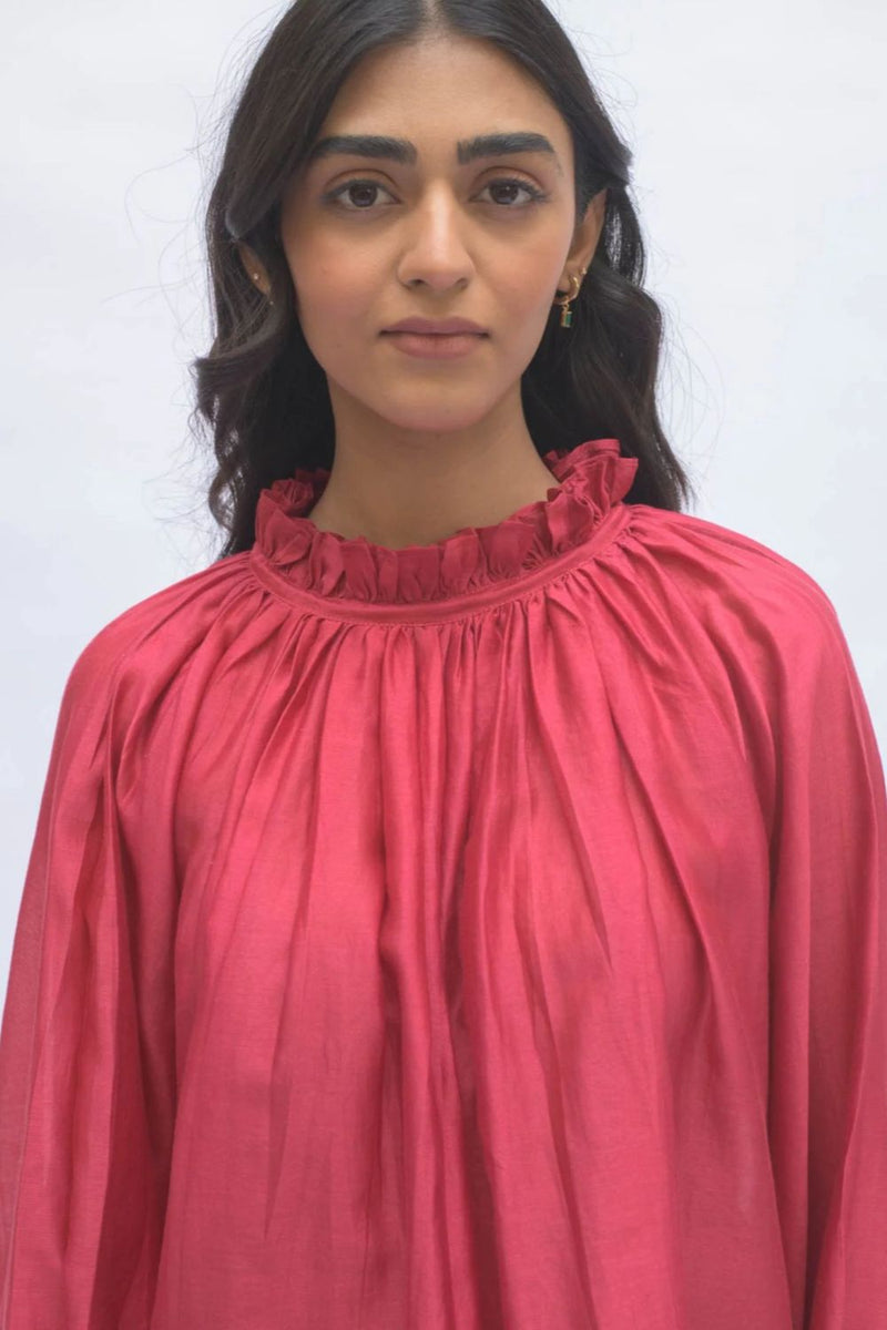 MARA TOP chanderi by TOKREE in red color for women Worldwide