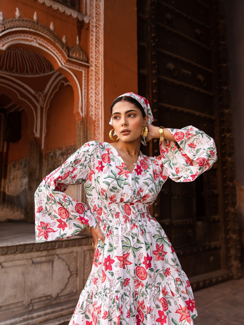 Raspberry & Ros�� Pink Summer Dress - Printed Cotton Mini Dress cotton Dress by Marche in white color for women Worldwide